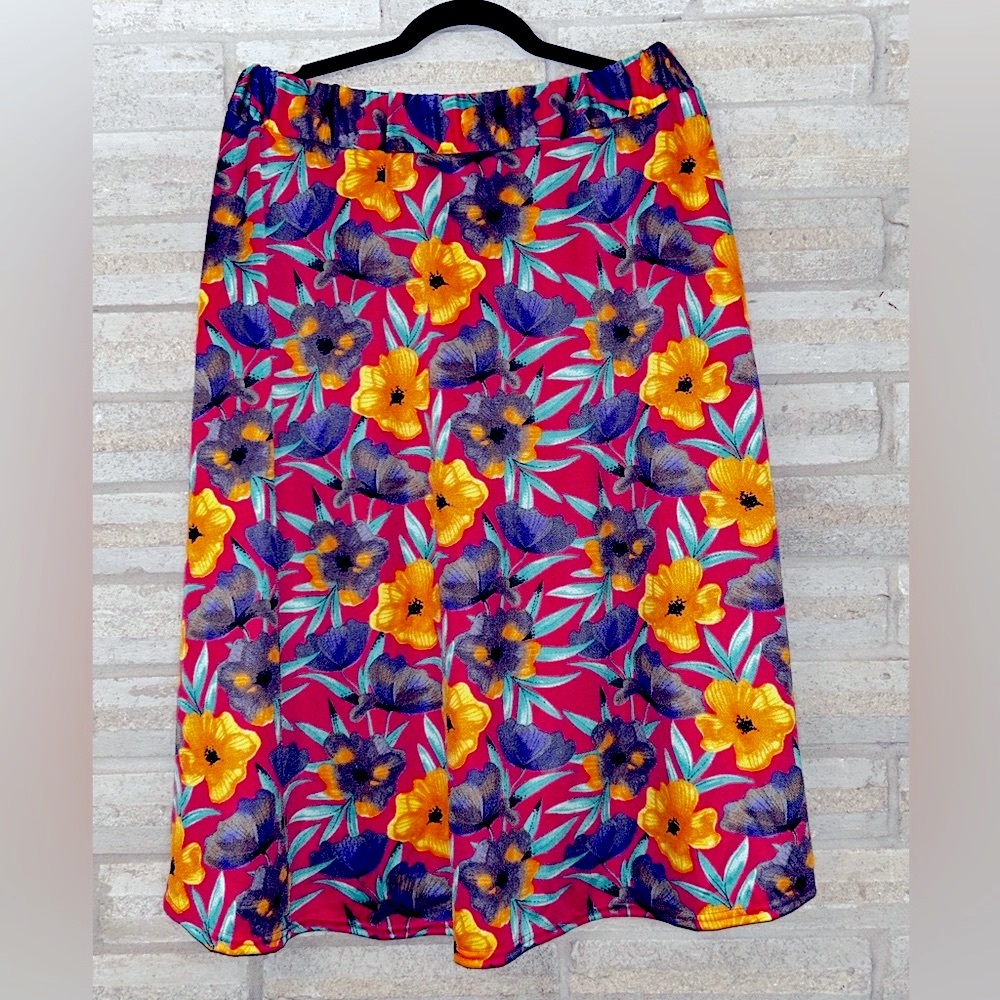Floral A-Line Skirt with Yellow and Red Accent
